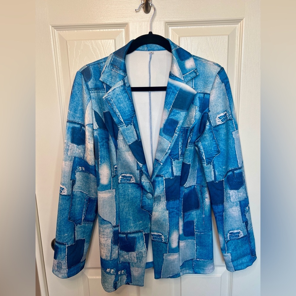 Patchwork Denim Blue Women's Jacket - image 11